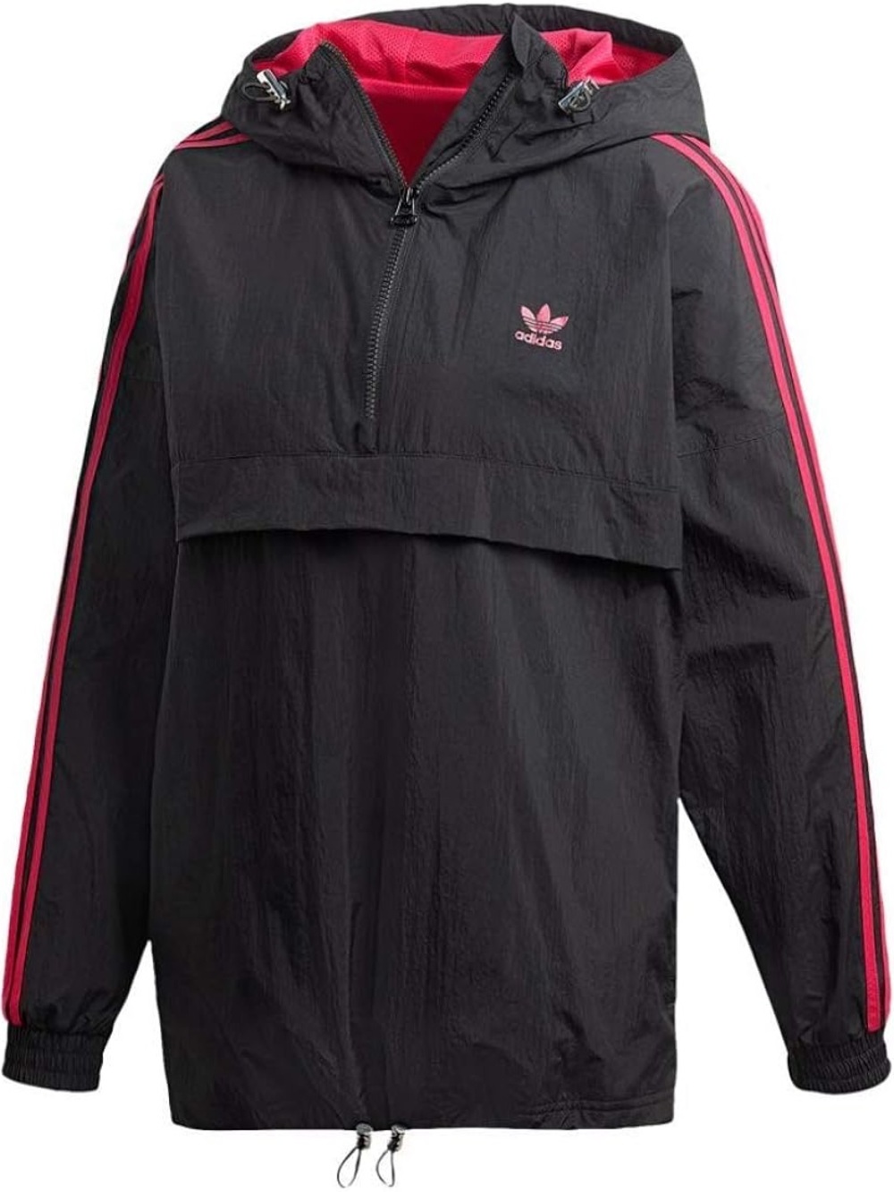 adidas Black and Pink Windbreaker Pullover Jacket